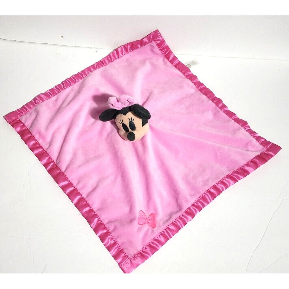 Disney Baby Minnie Mouse Pink Security Blanket Satin Trim Lovey Plush 15"x15"